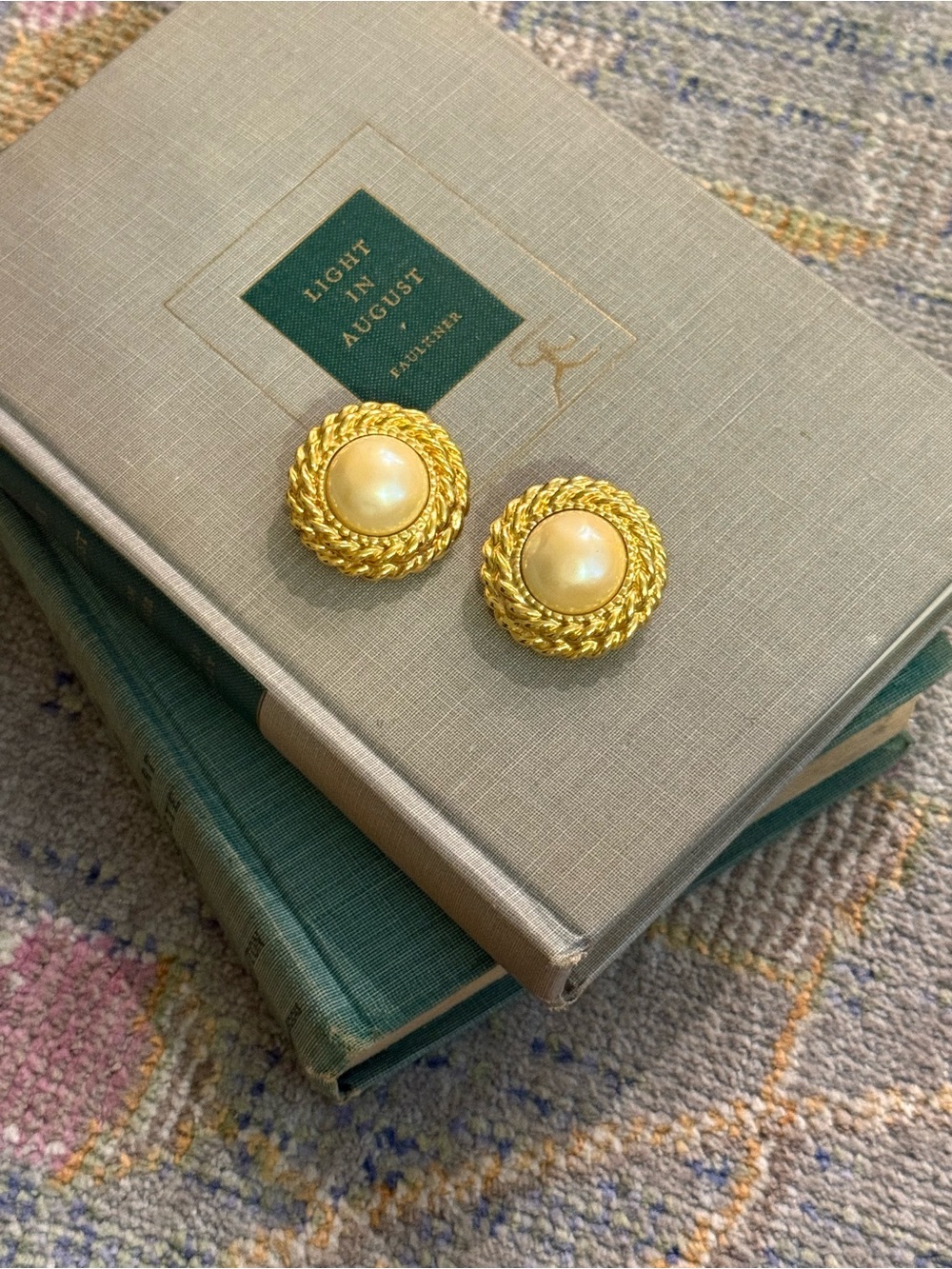 Vintage Carolee Gold Tone Faux Pearl Rope Clip On Earrings Signed Classic